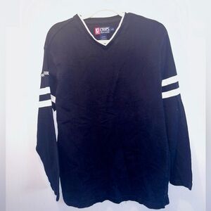 Vintage Men’s Chaps Ralph Lauren Navy and White Striped 100% Knit Cotton Sweater